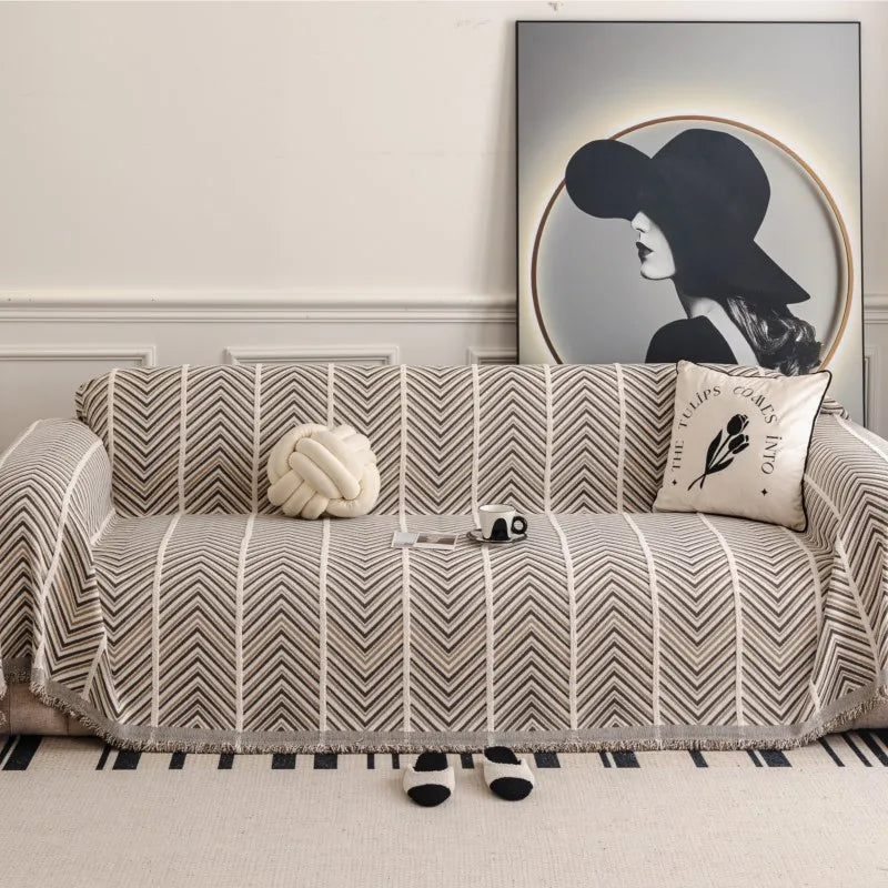 All-Season Chenille Sofa Cover Slipcover Cat Scratch Resistant Dustproof Sofa Cushion Universal Wavy Pattern Sofa Blanket Mats